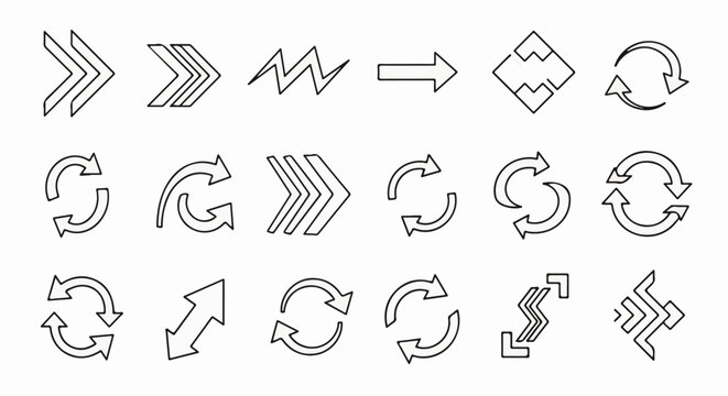 Diverse collection of arrow symbols in various styles and orientations