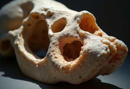 Aged Bone Porous Skeletal Material Displaying Intricate Textures and Sharp Edges in Striking Detail