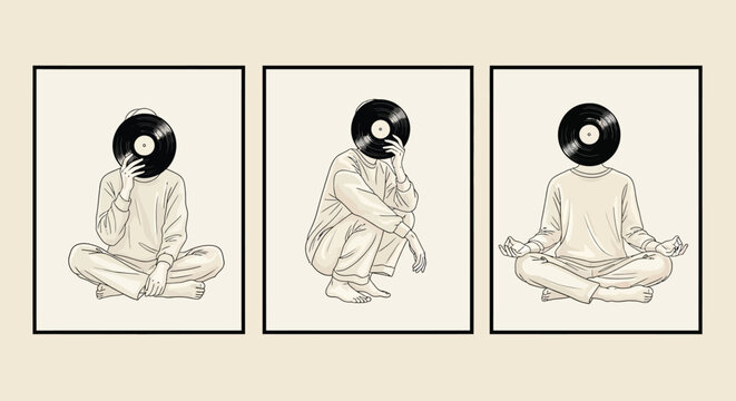 Diverse people engaging in relaxing indoor activities including reading music and meditation