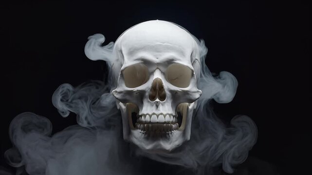 Cinematic Skull Emerges From Smoke In Dark Frame.
