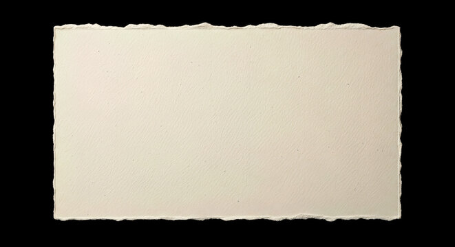 Rough edges beige handmade paper isolated on black background, blank old parchment sheet template, vintage artistic card mockup, empty material texture craft space