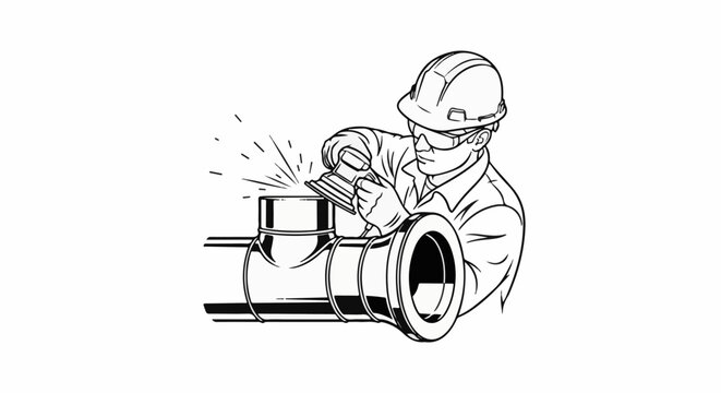 Person in safety gear working on pipes with sparks flying