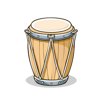 Classic wooden conga drum with metal hardware and taut skin head percussion instrument