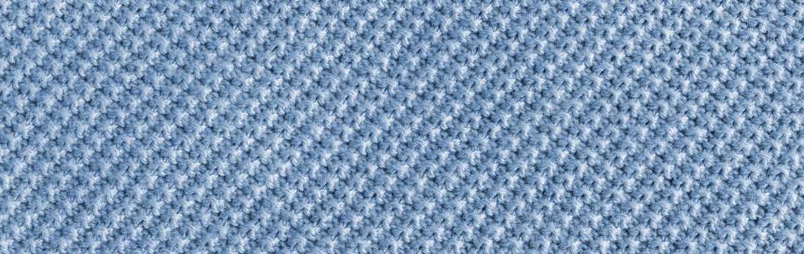 Blue and white melange knit fabric closeup