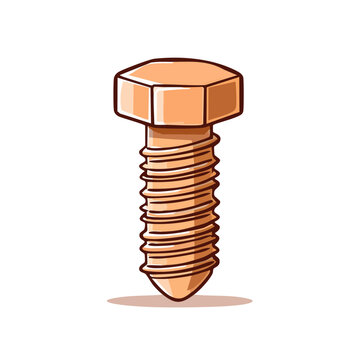 Detailed illustration of a single bronze hex head bolt with a pointed end isolated on white