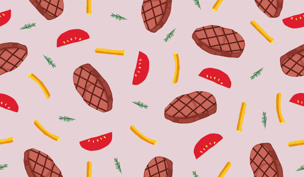 Cute meat steak seamless pattern background