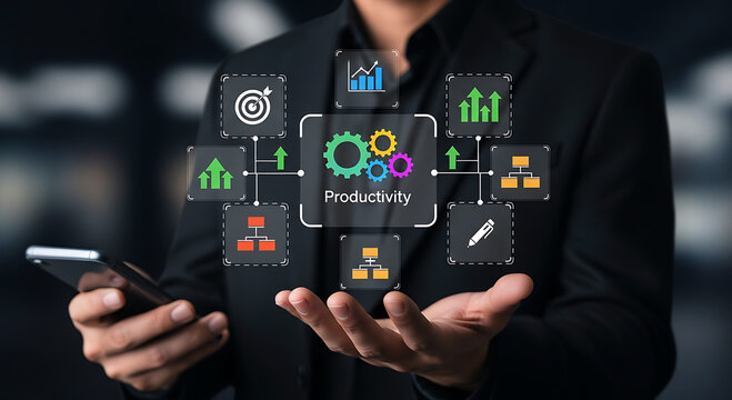 Business productivity improvement concept digital workflow management