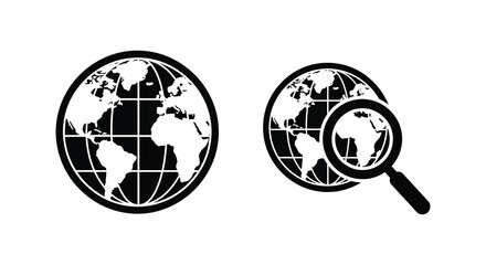 Two globes of earth with a magnifying glass black silhouette © FARABI