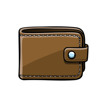 Illustration of a Closed Brown Leather Bi Fold Wallet with Stitching Detail