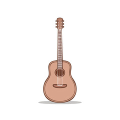 Obraz premium Acoustic guitar with six strings and wooden body isolated on white