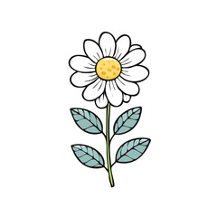Fototapeta premium Whimsical Daisy Flower Illustration with Green Leaves on White Background