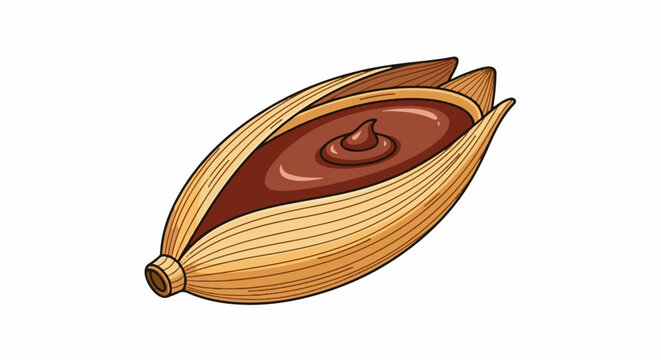 A stylized illustration of a tamale with a rich, creamy chocolate filling