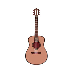 Obraz premium Acoustic guitar with six strings and wooden body for music creation