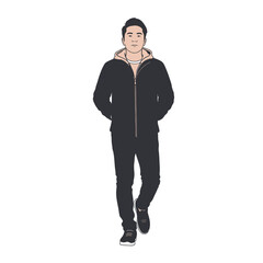Obraz premium Man in Casual Winter Outfit Walking Confidently.