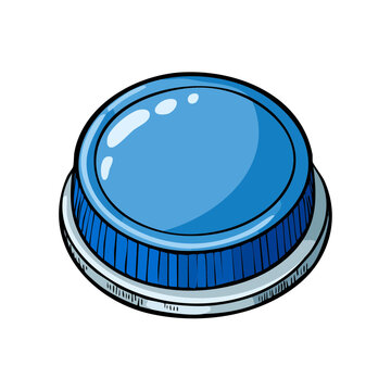 Bright Blue Round Button with Metallic Base and Glazed Surface