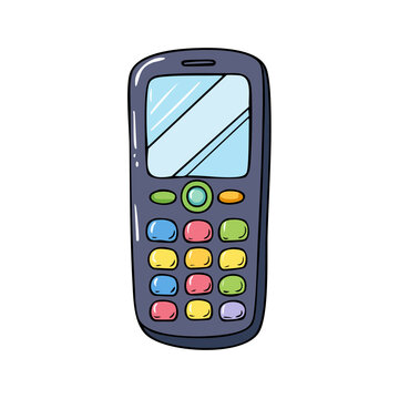 Cute Cartoon Old School Mobile Phone with Colorful Buttons and Reflective Screen
