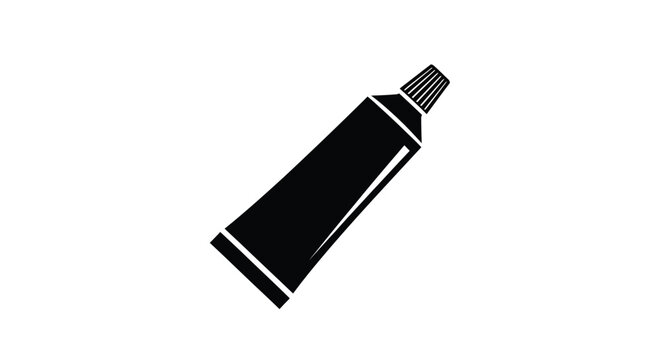 Minimalist vector graphic illustration of a simple toothpaste tube design featuring a classic black and white style suitable for various medical or dental branding projects