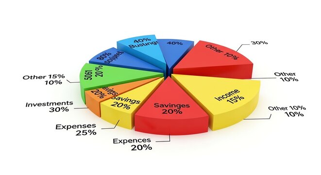 Colorful Pie Chart Illustration Showing Data Distribution and Percentages.