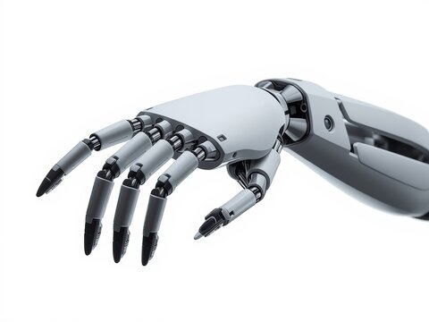 Advanced robotic hand mimicking human dexterity and precision in mechanical engineering isolated on white background