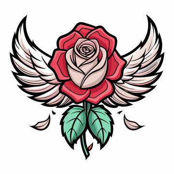 Broken Wings Rose Vector Illustration, Emotional Symbolic Floral Design Isolated on White Background