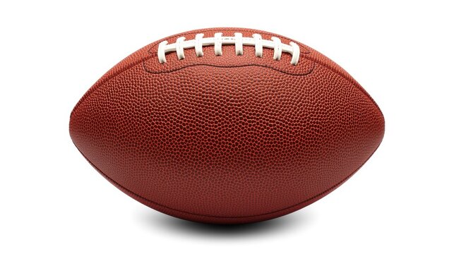 Classic brown american football with white stitching and laces isolated on white background