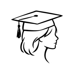 Logotipo con dibujo minimalista con líneas de una cara de chica joven con birrete de acto de graduación, vista de perfil © teracreonte