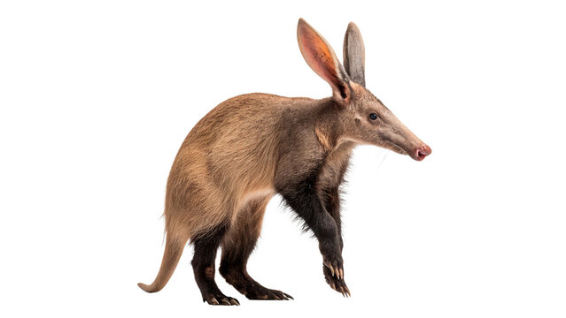 aardvark standing tall with long ears isolated on transparent background cut out
