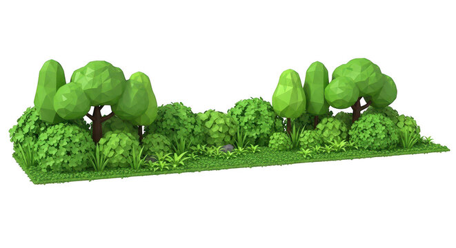 Fresh green grass and spring flowers with lush garden foliage and fern leaves isolated on a white background in a macro nature closeup
