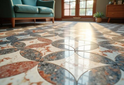 Exquisite Terrazzo Composite Floor Marvel Featuring Colorful Marble Chips Capturing Unique Environments