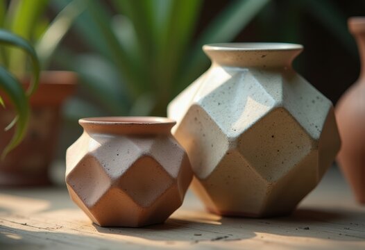Intricate Geometric Stoneware Pottery Craftsman Work Bright Glossy Ans Hues