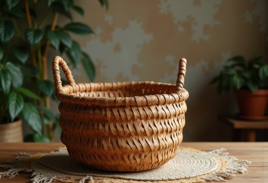 Traditional Handwoven Basket Authentic Craftsmanship Artisan Product SturdyStorage UniqueShape
