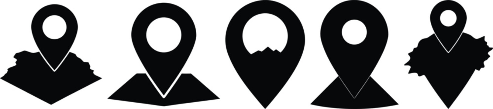 Map Location Vector Icon Silhouette Set &ndash; Navigation Map Marker Shapes, Geo Point Symbols