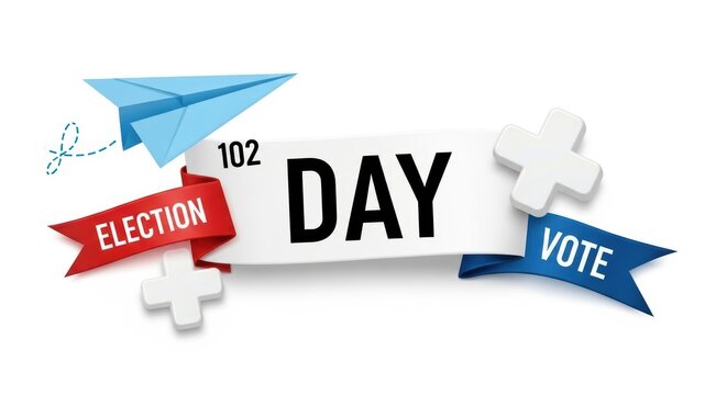 Countdown to election day: 102 days until voting begins isolated on white background