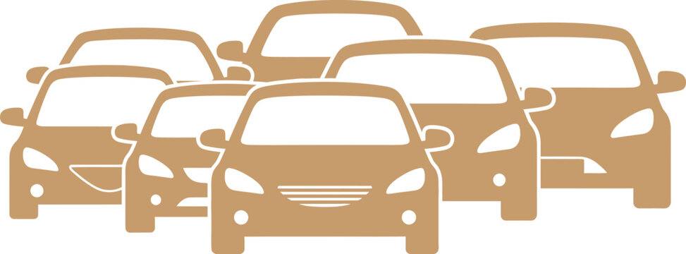 Golden silhouette of a dense traffic jam with multiple cars and vehicles