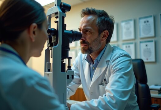 Vision Test Exam Optometrist Clinic Consultation Detailed Instruments Precision Focus