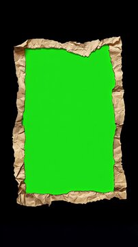 Torn paper frame with a green screen placeholder