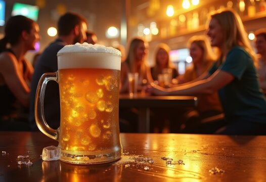Overflowing Foam Mug Cold Beer Lively Sports Pub Party Vibe Fun Cheers