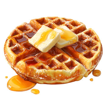 Waffle with Butter and Maple Syrup isolated on transparent background