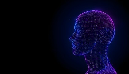 Obraz premium Digital representation of a human head composed of luminous data lines, creating a futuristic aesthetic