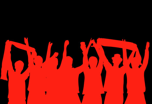 Schwarzer Hintergrund mit Silhouette aus roten Fans