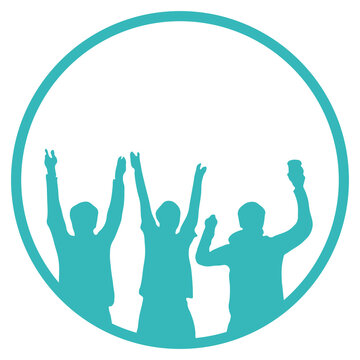 Fans Icon im Kreis - Jubelnde Fu&szlig;ballfans blau