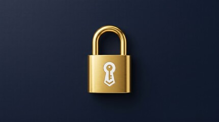 Fototapeta premium Golden padlock with white keyhole on dark background symbolizing security and protection