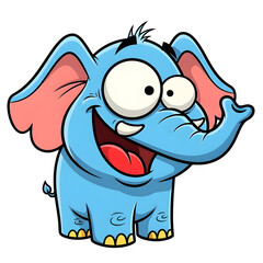 Fototapeta premium Cute blue elephant cartoon character, happy baby elephant mascot with big eyes, friendly wild animal illustration for children books and nursery decor