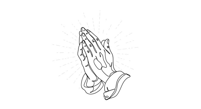 Praying Hands in Simple Line Art.