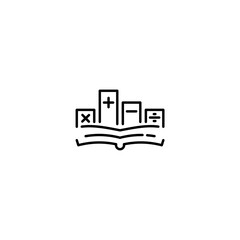 Naklejka premium open book with math icon symbols conceptualizing education and mathematics Transparent background Editable Stroke