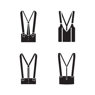 Four different black suspender and waistcoat silhouettes with various strap and buckle designs  formal menswear accessories