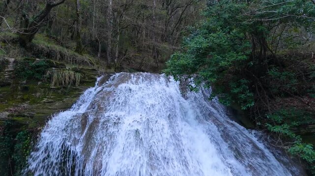 Waterfalls of the Hijuela River in Irus, in the Mena Valley. Merindades region. Burgos. Castile and Le&oacute;n. Spain. Europe
