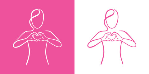 Logotipo minimalista con línea única de una mujer formando un corazón con las manos, para tarjetas y felicitaciones de San Valentín © teracreonte