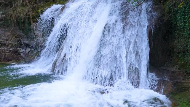 Waterfalls of the Hijuela River in Irus, in the Mena Valley. Merindades region. Burgos. Castile and Le&oacute;n. Spain. Europe