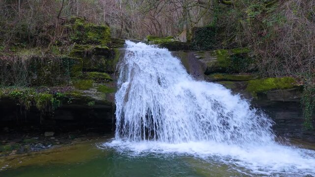 Waterfalls of the Hijuela River in Irus, in the Mena Valley. Merindades region. Burgos. Castile and Le&oacute;n. Spain. Europe
